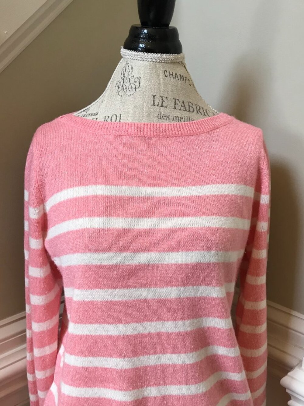 Vineyard Vines Caley Stripe Sweater Womens Small Pink White Cashmere Linen Knit - Picture 4 of 12